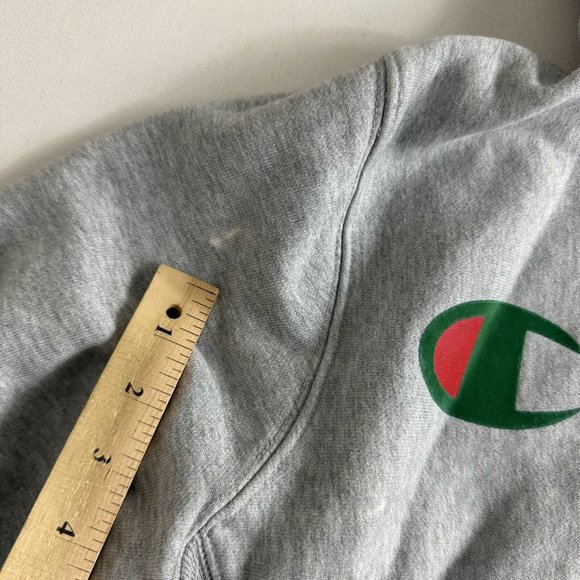 Champion Reverse Weave Double Sided Graphic Pullover Hoodie Sweatshirt Red Gray - Picture 13 of 13